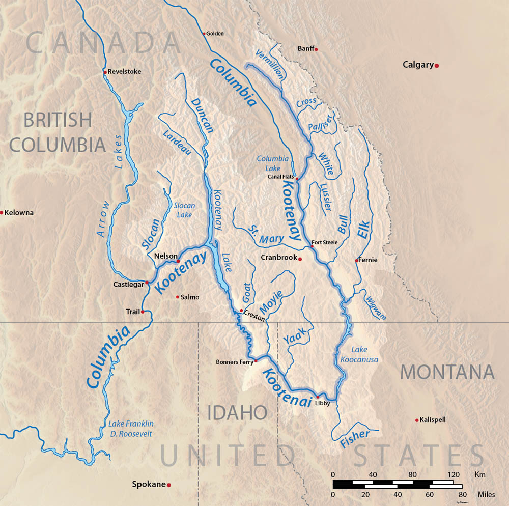 Relief map of Kootenay River system