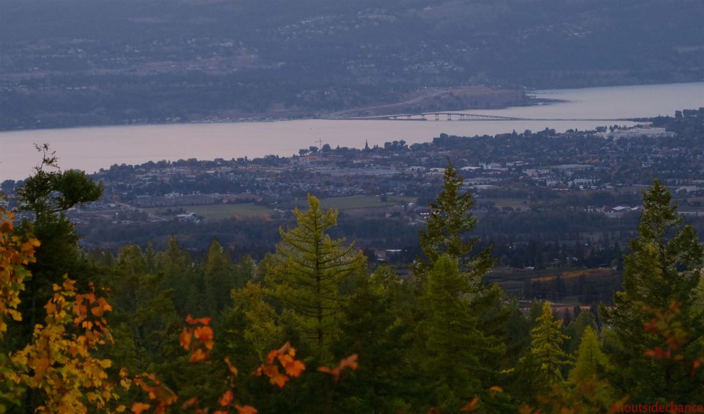 Twilight view of Kelowna from Kettle Valley Rail Trail.